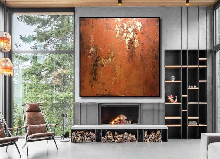Orange Handmade Original Knife Red Abstract Canvas Wall Art BRAE7